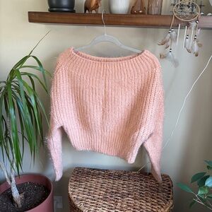 Cotton Candy LA / Pink Fuzzy Sweater Off Shoulder Crop